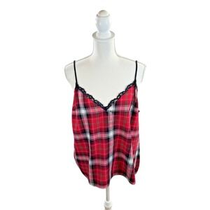 Victoria's Secret Cami Top Womens XL Plaid Flannel Lace Trim Sleepwear Top